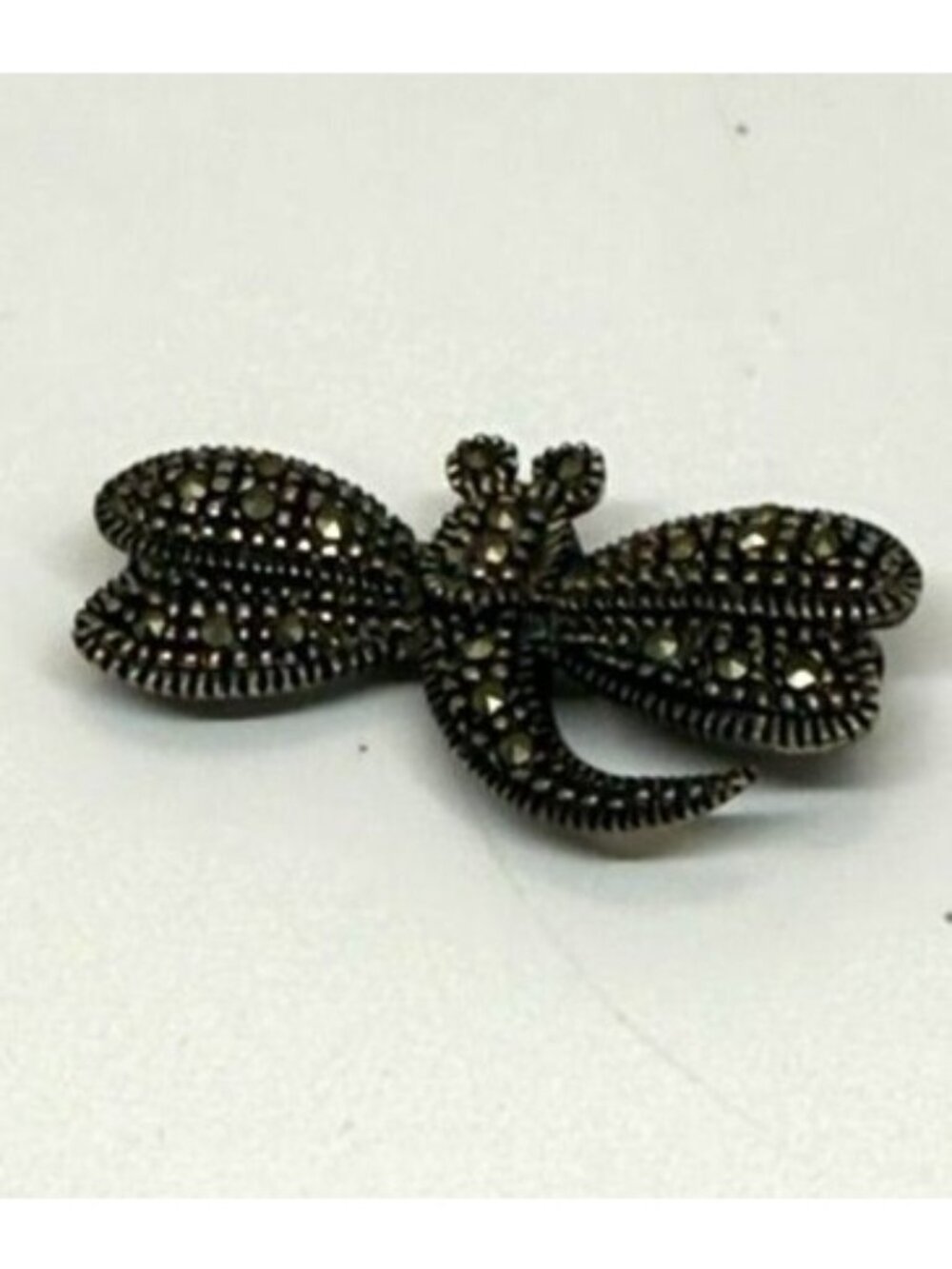 Vintage 925 Sterling Silver Marcasite Dragonfly Brooch Thailand w/ Box